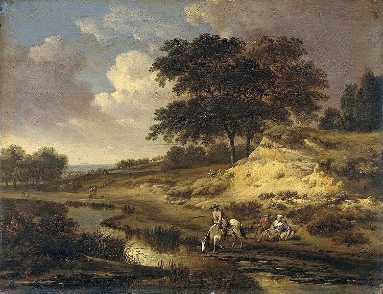 Jan Wijnants Landscape with a rider watering his horse. France oil painting art